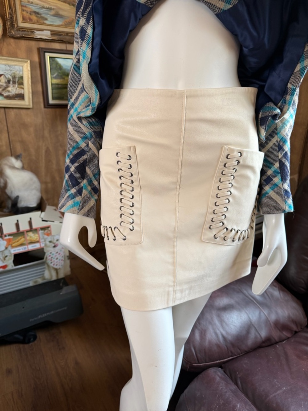 H&M Eyelet Faux Leather Mini Skirt